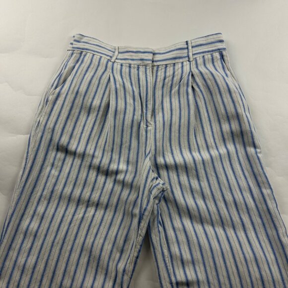 PETITE Loft Blue Striped Linen Blend Wide Leg Summer Trouser 6P - Picture 2 of 8